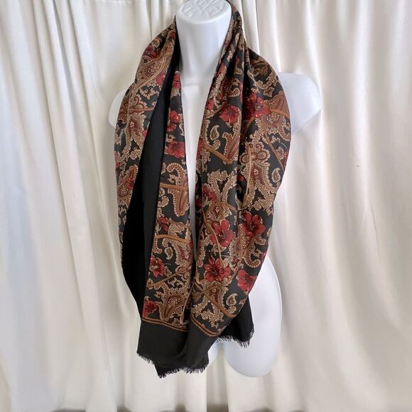 GEOFFREY BEENE WOMENS SILK SCARF RED BLACK MULTICOLORED PATTERN - Picture 7 of 7